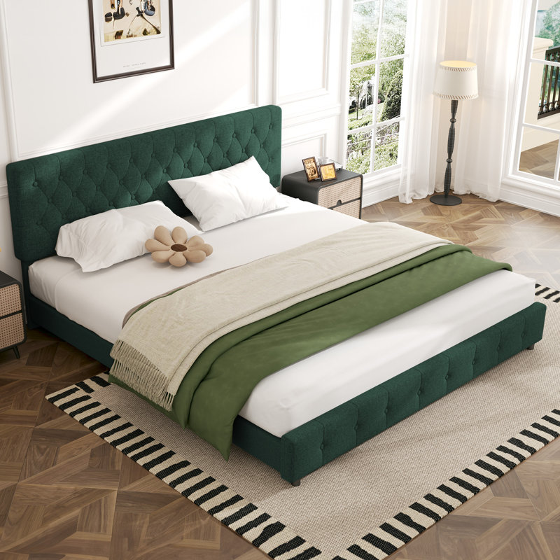 Upholstered Bed Frame with 4 Drawers Headboard Winston Porter Color Dark Gray Size Queen